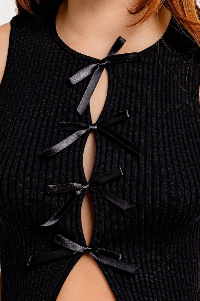 Satin Bow Detail Sweater Top Tank Tops Rayon Fashion Bravada