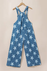 Star Print Wide Leg Denim Overall Bottoms/Jumpsuits & Rompers Arrive In 2 Weeks Bravada Boutique