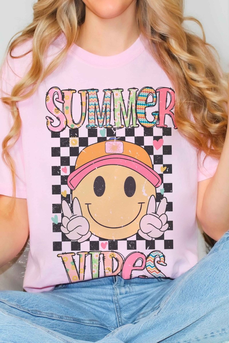Summer Vibes Happy Face Graphic T - Shirt T - Shirts Cotton Fashion Bravada