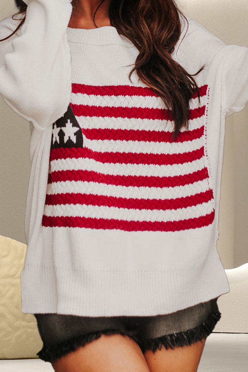 US Flag Liberty Long Sleeve Knit Top Sweaters Graphics Fashion Bravada