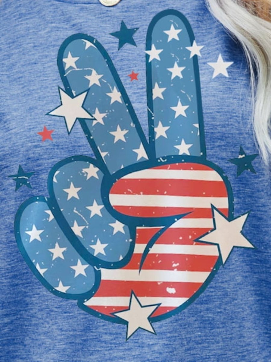 US Flag Peace Sign Hand Graphic Tee T - Shirts Changeable Fashion Bravada