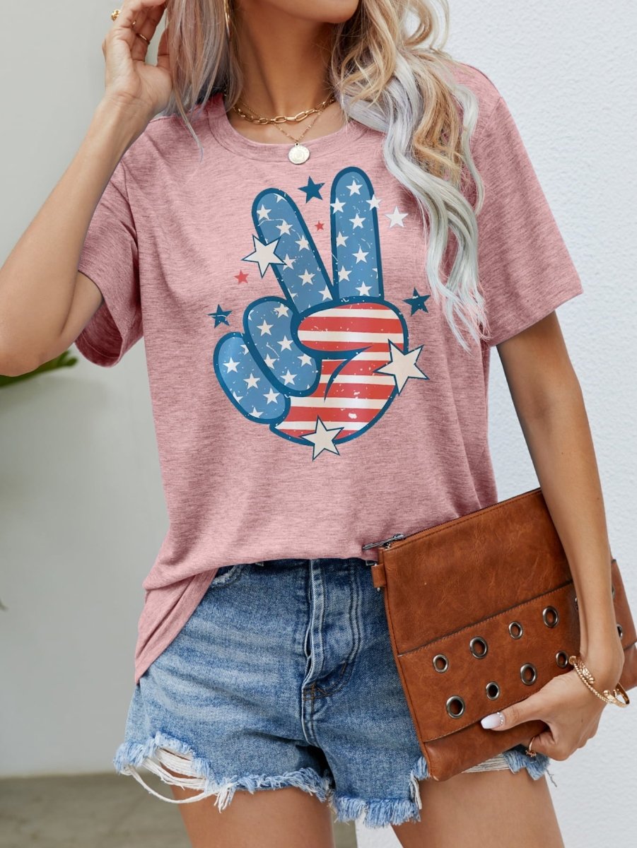 US Flag Peace Sign Hand Graphic Tee T - Shirts Changeable Fashion Bravada