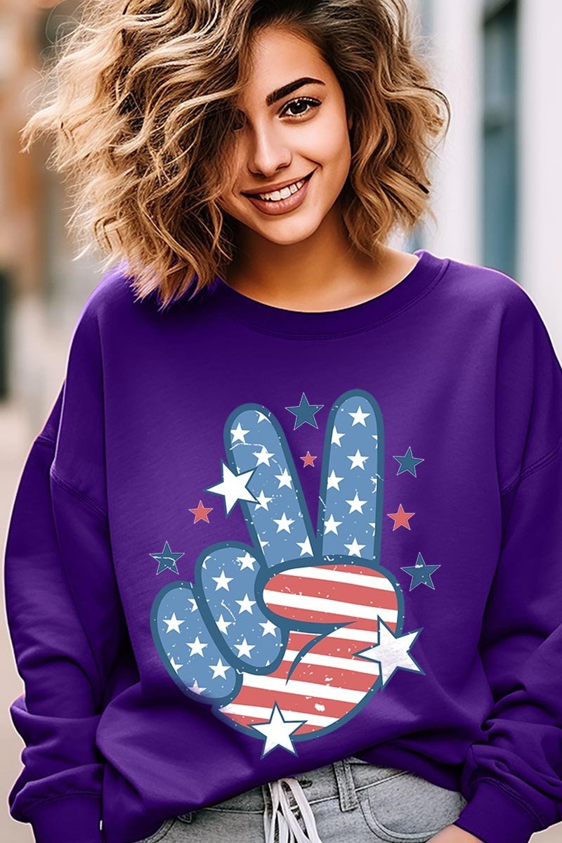 USA Peace Hand Sign Graphic Fleece Sweatshirts Sweatshirts Contemporary Fashion Bravada