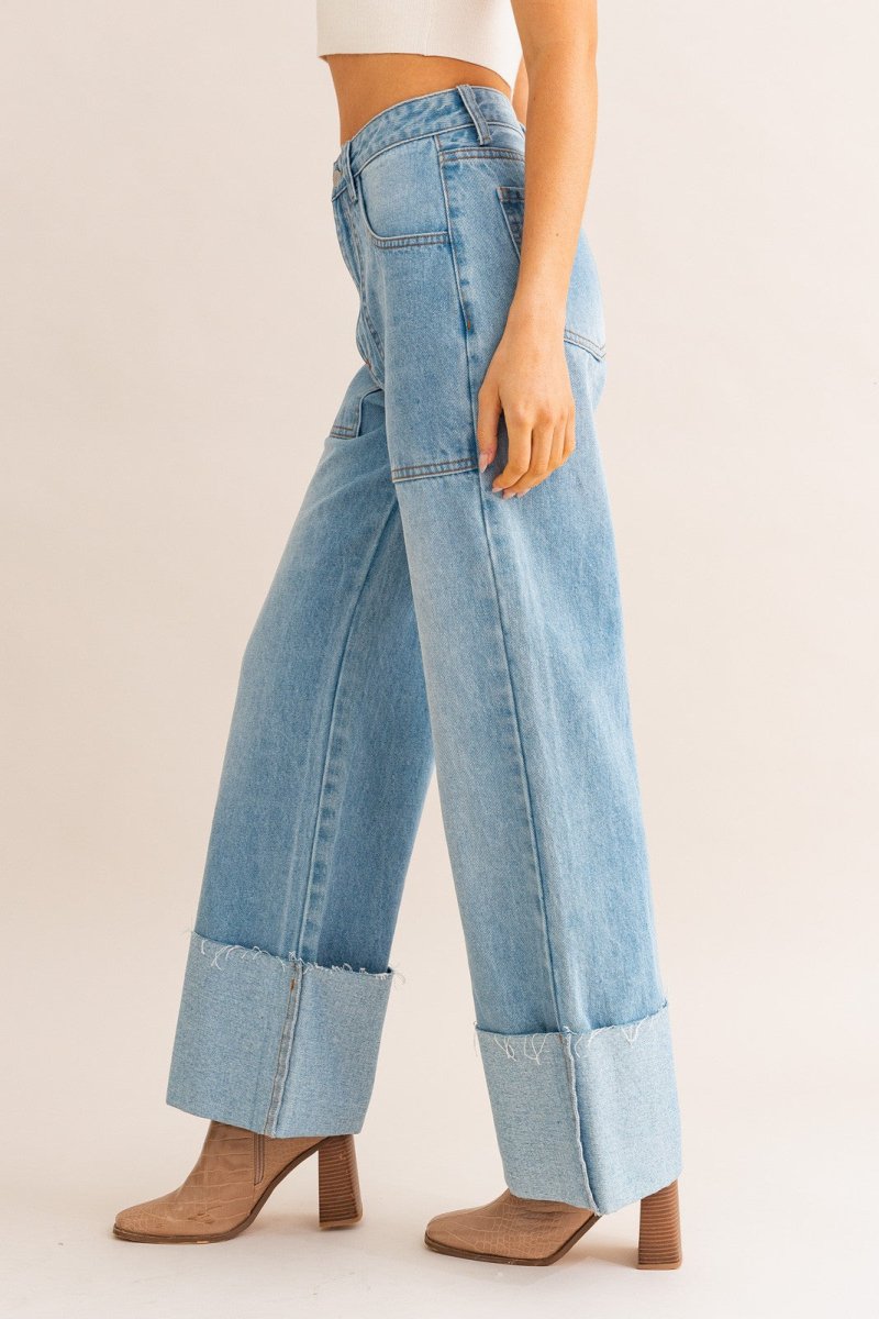 You Are Perfect High - Waisted Wide Leg Cotton Jeans Pants Bottoms Fashion Bravada