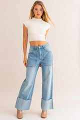 You Are Perfect High - Waisted Wide Leg Cotton Jeans Pants Bottoms Fashion Bravada